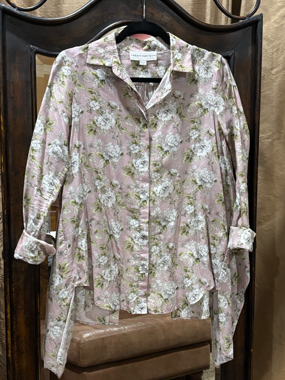 Robert Rodriguez Pink Floral Longline Button-Down Shirt